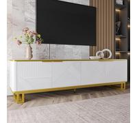 QSOST TV Cabinet with Four Doors, TV Stand, TV Panel, Unique Design, Geometric Texture. 160 x 37.5 x 48 cm (L x W x H)