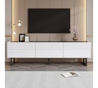 QSOST TV Stand with Three Drawers, Low TV Cabinet. Classic Black and White Design. 170 x 35 x 47 cm