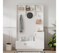 QSOST Wardrobe with Bench and Shoe Rack, Equipped with 3 Hooks and Open Storage Space, Rectangular Storage Rack, White, Size: 200 * 120 * 40 Centimeters (White, 200 × 120 × 40 Centimeters)