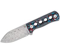QSP Couteau Canary Neck Knife Black Laminated Damascus Red White Blue CF QS141-J