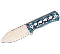 QSP Couteau Canary Neck Knife Laiton Cuivre Damas Blanc Bleu CF QS141-G