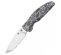 QSP Couteau Turtle Punk, Liner lock, 14C28N stonewashed, G10 Noir/Blanc QS158-B1
