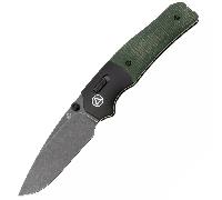 QSP Knife Vault 14C28N, anodisé noir lavé à la pierre, renforts en aluminium, micarta vert QS157-B2
