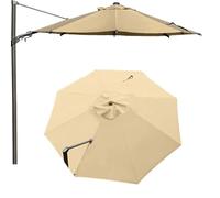 QSPNVFB 3m Rond Auvent De Rechange Pour Parasol Déporté 8 Baleines Toile De Rechange Pour Parasol De Jardin, Housse De Rechange Pour Parapluie Terrasse(Khaki,Single top-3m(10ft))