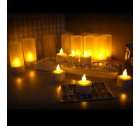 QSPORTPEAK Bougie à réchaud rechargeable LED, 12 bougies à réchaud vacillantes avec station de charge, cadeau de décoration pour les fêtes, Halloween, Noël, jaune (sans télécommande).