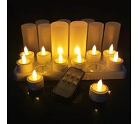 QSPORTPEAK Bougies LED Avec Télécommande, 12 Pcs Sans Flamme, Vacillantes, Rechargeables Avec Station de Charge - Pour Noël, Fête, Jaune