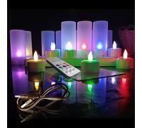QSPORTPEAK Lot de 12 Bougie LED Rechargeable Bougie Électrique, bougies chauffe-plat rechargeables sans flamme, avec station de charge,Télécommande,câble USB et tasses pour maison,décorations de Noël