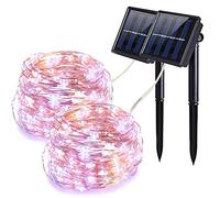 QSPORTPEAK Lot de 2 Guirlande Solaire Exterieur, Totale 24M/40Ft 200LED Lumineuse Étanche, 8 Modes Décoration pour Jardin Terrasse Cour Noël Mariage Fête, Blanc Froid