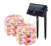 QSPORTPEAK Lot de 2 Guirlande Solaire Exterieur, Totale 24M/40Ft 200LED Lumineuse Étanche, 8 Modes Décoration pour Jardin Terrasse Cour Noël Mariage Fête, Multicolore