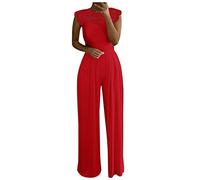 QSSS Combinaison Femme Élégante, Dentelle Épissure Festive Mariage Femme Pantalon Longue Jambe Large Pantalon Taille Haute Élégant Combinaison Une Pièce Femmes Dentelle Florale Business Fête Jambe