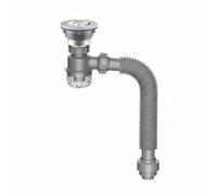 QSTDGVPW Bonde d'Évier de Cuisine Siphon Tuyauterie d'Évier Kit de Drainage Étanche Piège à eau Anti-odeurs PP Renforcé et Acier Résistant Tube Ajustable Gain, Petite Tête En Acier