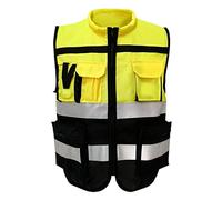 QSTDGVPW Gilet de Sécurité Réfléchissant, Fermeture éclair Frontale, Vêtement de Travail pour La Signalisation Routière, Jaune Noir, XL 175