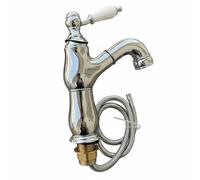 QSTDGVPW Robinet de Mitigeur Salle de Bain Lavabo Extensible Douchette Flexible Laiton Corps Massif Cartouche Céramique Longue Durée Style Français Convient à, Argent, Court+Extensible
