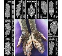 QSTOHENA Lot de 9 pochoirs pour tatouage au henné, kit de pochoirs Mehendi réutilisables pour tatouages temporaires sur les mains, avant-bras, motifs indiens et arabes