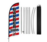 QSUM Barbershop Drapeau à plumes avec mât en acier inoxydable, drapeau publicitaire à piquet, convient pour les entreprises et les vitrines, 2,4 m, 1 lot (style 1)