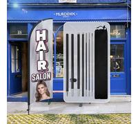 QSUM Drapeau à plumes pour salon de coiffure, 2,4 m, drapeau publicitaire Swooper avec kit de poteau, piquet de sol, panneaux de salon de coiffure pour entreprises et vitrines