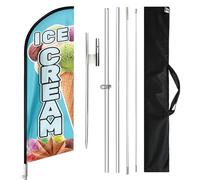 QSUM Drapeau de crème glacée, drapeau à plumes sans vent de 3,4 m avec mât en alliage d'aluminium, piquet en acier inoxydable/sac portable, panneaux de crème glacée pour publicité d'entreprise