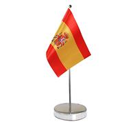 QSUM Drapeau de Table Espagne,14 x 21cm avec Extensible Mât de Drapeau et Piédestal Petit Drapeaux mini Drapeau Espagne Drapeau Espagne de Table pour Bureau Maison Conférences Festival Célébration etc