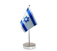 QSUM Drapeau de Table Israël,14 x 21cm avec Extensible Mât de Drapeau et Piédestal Petit Drapeaux mini Drapeau Israël Drapeau Israël de Table pour Bureau Maison Conférences Festival Célébration etc