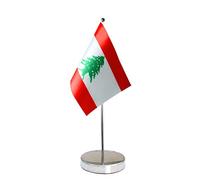 QSUM Drapeau de Table Liban,14 x 21cm avec Extensible Mât de Drapeau et Piédestal Petit Drapeaux mini Drapeau Liban Drapeau Liban de Table pour Bureau Maison Conférences Festival Célébration etc