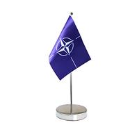 QSUM Drapeau de Table OTAN,14 x 21cm avec Extensible Mât de Drapeau et Piédestal Petit Drapeaux mini Drapeau OTAN Drapeau OTAN de Table pour Bureau Maison Conférences Festival Célébration etc