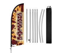 QSUM Drapeau en forme de plume de chocolat avec mât en acier inoxydable, drapeau publicitaire à piquet, convient pour les entreprises et les vitrines, 2,4 m, 1 lot