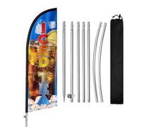 QSUM Drapeau en plumes de thé glacé avec mât en acier inoxydable, drapeau publicitaire à piquet, convient pour les entreprises et les vitrines, 2,4 m, 1 lot