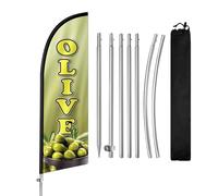 QSUM Drapeau en plumes d'olive avec mât en acier inoxydable, drapeau publicitaire à piquet, convient pour les entreprises et les vitrines, 2,4 m, 1 lot
