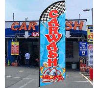 QSUM Drapeau Swooper de lavage de voiture, 3,4 m, drapeau publicitaire avec kit de mât, piquet de sol, panneaux de lavage de voiture pour entreprises et devantures de magasin