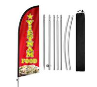 QSUM Drapeau Vietnam en plumes alimentaires avec mât en acier inoxydable, drapeau publicitaire à piquet, convient pour les entreprises et les vitrines, 2,4 m, 1 ensemble
