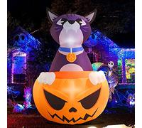 QSUM Gonflable Halloween Citrouille Chat 2,7 m, Lumières LED Extérieures Nuit Souffleur d'air intégré Halloween Géant Pelouse Gonflable pour Cour Jardin Décoration Halloween Fête Fournitures