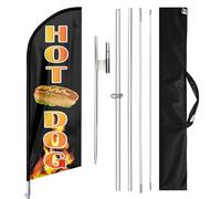 QSUM Kit de drapeau à plumes et mât de hot-dog noir de 3,4 m pour les entreprises et les restaurants