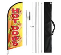 QSUM Kit de drapeau et mât de hot-dog rouge de 3,4 m pour les entreprises avec drapeau swooper, drapeau publicitaire pour restaurant
