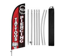 QSUM Tatouages Piercing Drapeau Plume avec Mât en Acier Inoxydable Drapeau Publicitaire Piquet de Sol, Convient pour les Entreprises et les Vitrines de Magasin, 1 Ensemble