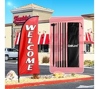 QSUM Welcome Plume Drapeau 2,1M avec Kit Poteau, Piquet de Sol - Publicitaire Extérieur pour Magasin et Activités de Plein Air