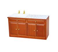Qsvbeeqj 1/12 Évier de cuisine miniature Armoire de style vintage comptoir de cuisine pour poupées Salle de bain Accessoires Décoration Maison de poupée Articles