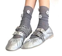 Qsvbeeqj 1. Chaussettes de cheville en maille dentelle pour femmes Crews Minces décontractées Streetwear Présentoir Dentelle Lisse Chaussettes Crew, gris, taille unique