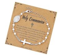 Qsvbeeqj Acier Inoxydable Chaînes Bijoux Religieux Bracelet Pendentif Bracelet Bracelet Articulation de Mode pour Femmes avec Perles Acier Inoxydable Religieux, Holy Communication5, comme décrit
