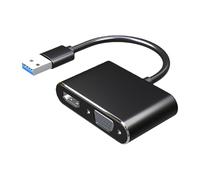 Qsvbeeqj Adaptateur double sortie USB 3.0 vers HDTV VGA permettant des sorties vidéo simultanées et une lecture facile sur divers systèmes Adaptateur USB HDTV VGA