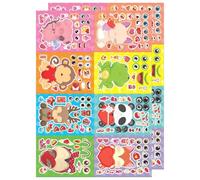 Qsvbeeqj Autocollants animaux de dessin animé Faire un autocollant de visage Enfants Garçons Filles Surprises Montage Visage Autocollant pour Nouvel An Autocollant Visage pour Enfants