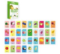 Qsvbeeqj Bahasa Indonésie Lot de 33 cartes bilingues anglaises pour enfants vocabulaire animal et fruits Outil d'apprentissage