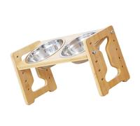 Qsvbeeqj Bol d'alimentation ergonomique pour animal de compagnie avec bols amovibles en acier inoxydable 5 hauteurs de réglage Ne pas dépasser Base en bois Station d'alimentation pour chien Hauteur de