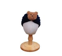 Qsvbeeqj Bonnet tricoté pour nouveau-né - Bonnet en crochet respirant - Chaud pour l'hiver - Pour garçon et fille - Avec décoration d'ours, bleu marine, B