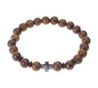 Qsvbeeqj Bracelet de prière en bois naturel avec perles en forme de croix - Cadeau parfait pour les hommes et les femmes