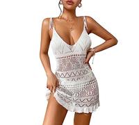 Qsvbeeqj Cache-maillot de bain pour femmes Cacher Évasé Robe de plage sans manches Robe au crochet avec col en V profond