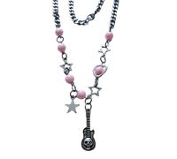 Qsvbeeqj Chaîne de clavicule avec pendentif en forme d'étoile de guitare, chaîne en forme de cœur, chaîne en métal pour femme, longueur réglable