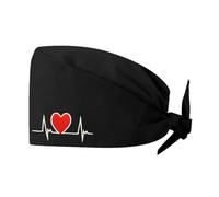 Qsvbeeqj Chapeau de médecin en coton avec bandeau anti-nudeur unisexe pour médecins infirmiers avec cravates pour médecins professionnels respirant et confortable, Cœur noir amour, Taille Unique