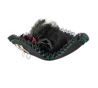 Qsvbeeqj Chapeau de pirate colonial en tissu avec bordure en dentelle pour festival, reconstitution historique, événement, rassemblement, couvre-chef, dentelle, plume, pirate
