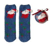 Qsvbeeqj Chaussettes chaudes en polaire corail sur le thème de Noël avec boules décoratives pour fête de famille, motif Père Noël, chaussons d'intérieur pelucheux pour femme, E, One Size