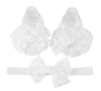Qsvbeeqj Chaussettes courtes avec serre-tête pour bébé, chaussettes en dentelle douce avec motif nœuds, chaussettes de sol pour petites filles, marche stable pour bébé, blanc, taille unique